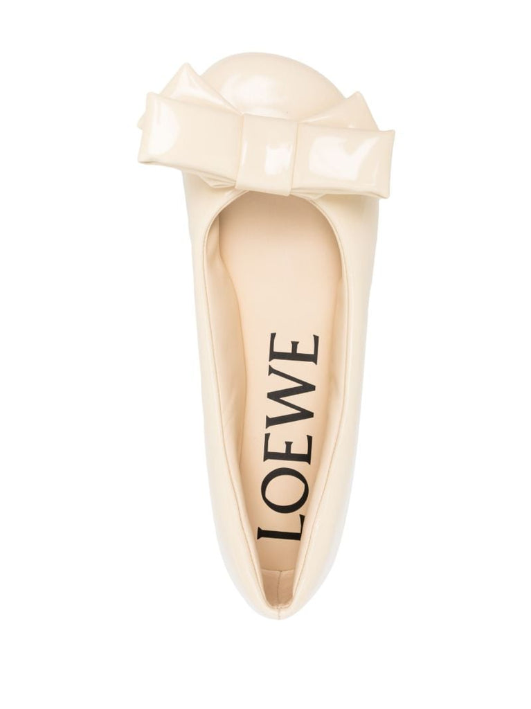 Neutral Puffy Leather Ballet Pumps