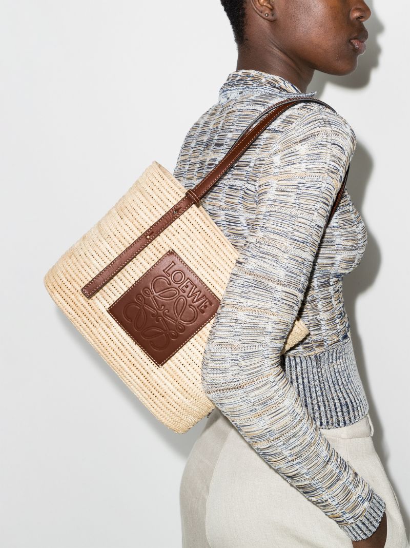 Beige Basket Raffia Tote Bag