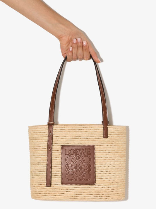 Beige Basket Raffia Tote Bag