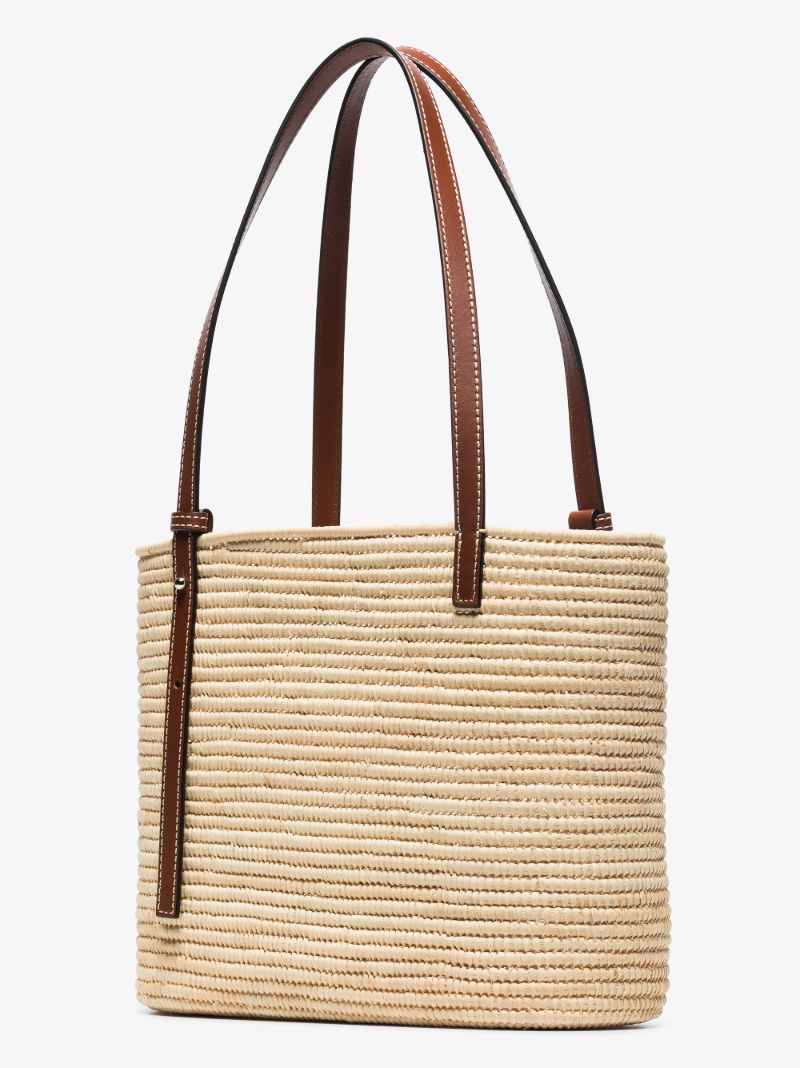 Beige Basket Raffia Tote Bag