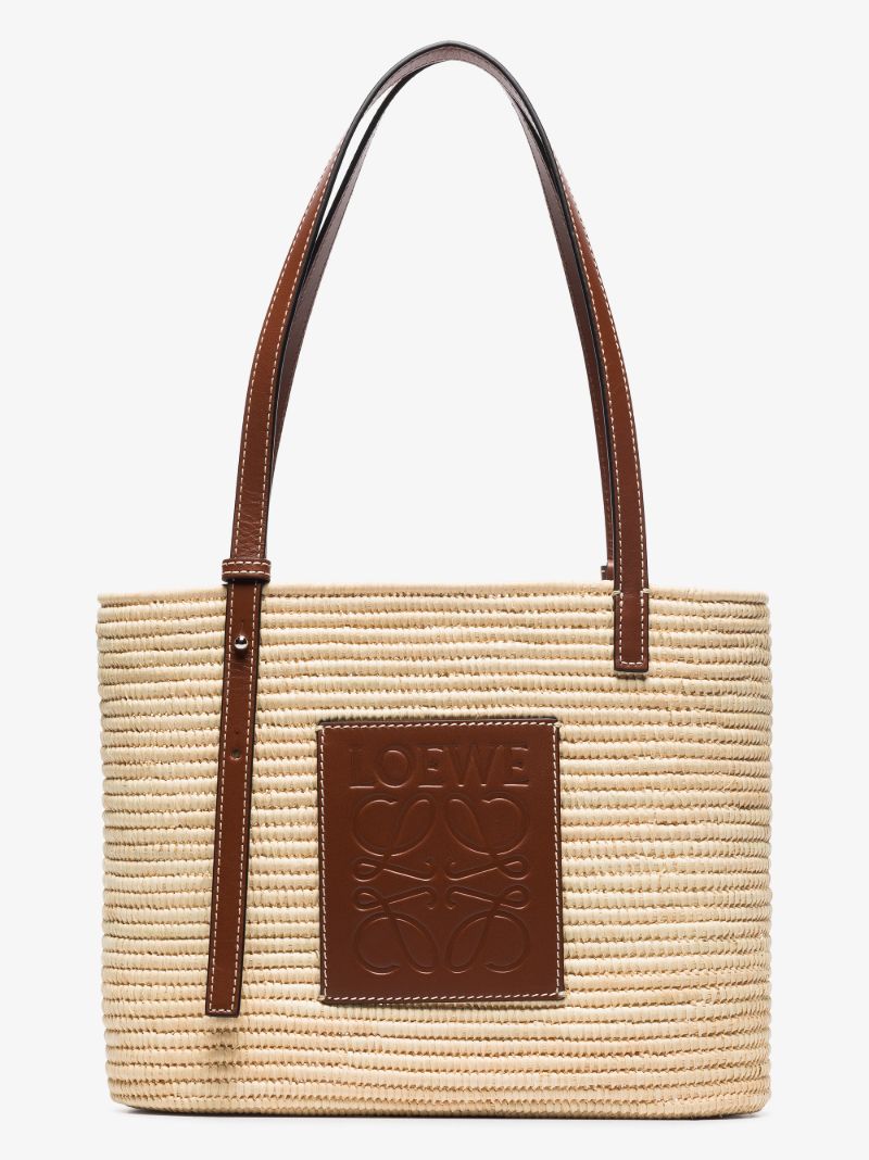 Beige Basket Raffia Tote Bag