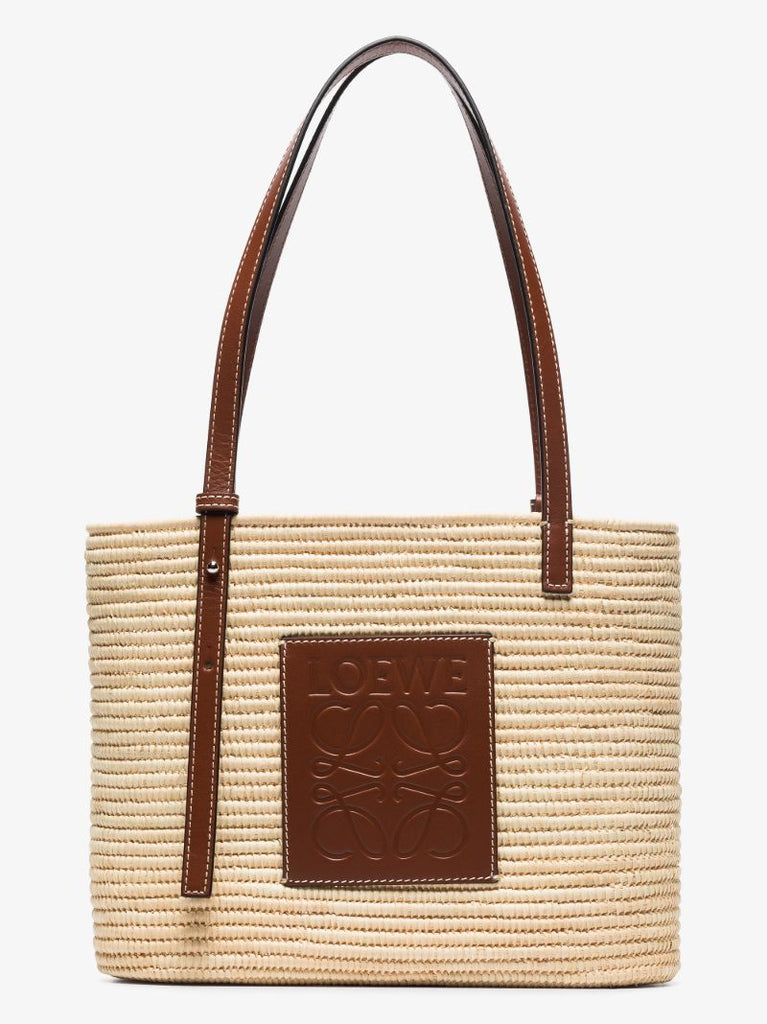Beige Basket Raffia Tote Bag