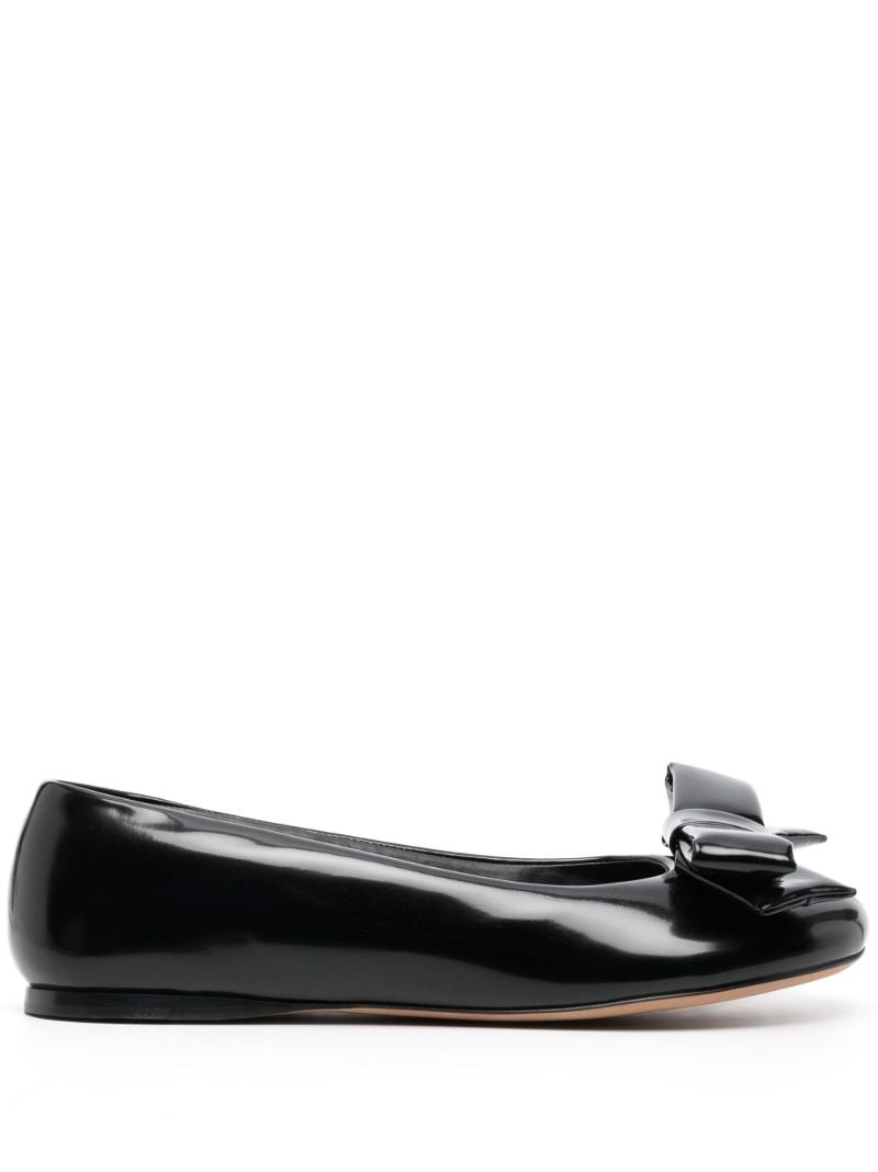 Black Puffy Leather Ballerina Shoes