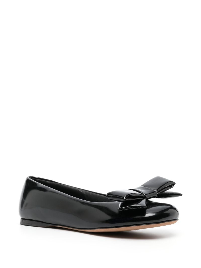 Black Puffy Leather Ballerina Shoes