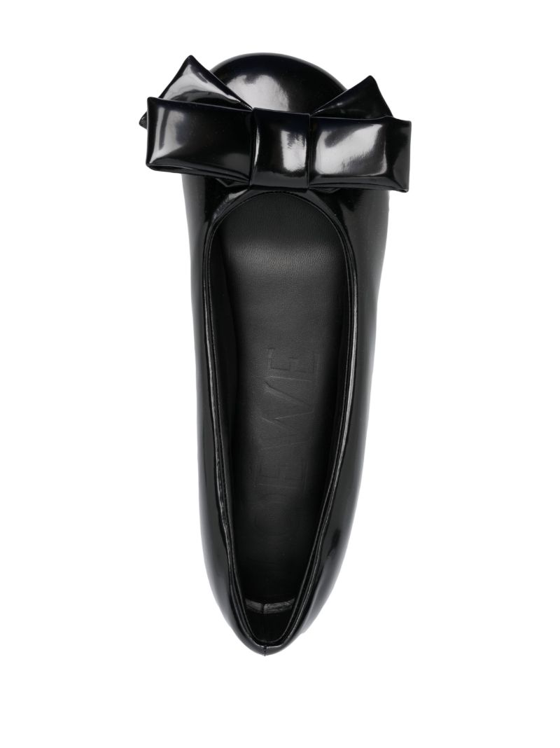 Black Puffy Leather Ballerina Shoes