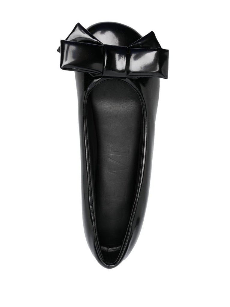 Black Puffy Leather Ballerina Shoes