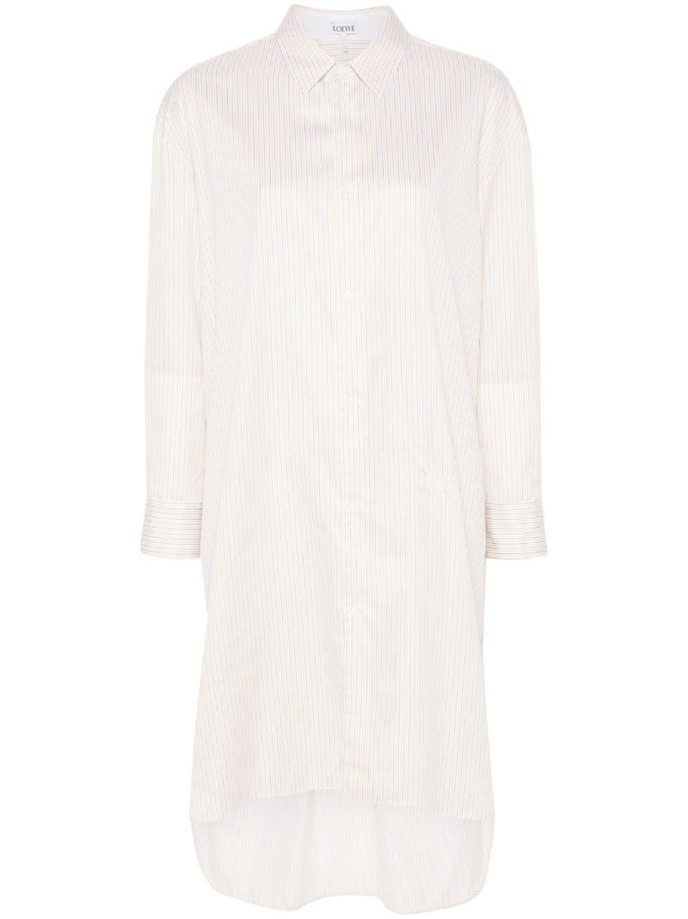 White Striped Cotton Shirt Dress
