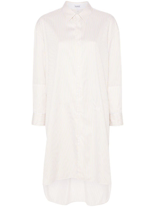 White Striped Cotton Shirt Dress