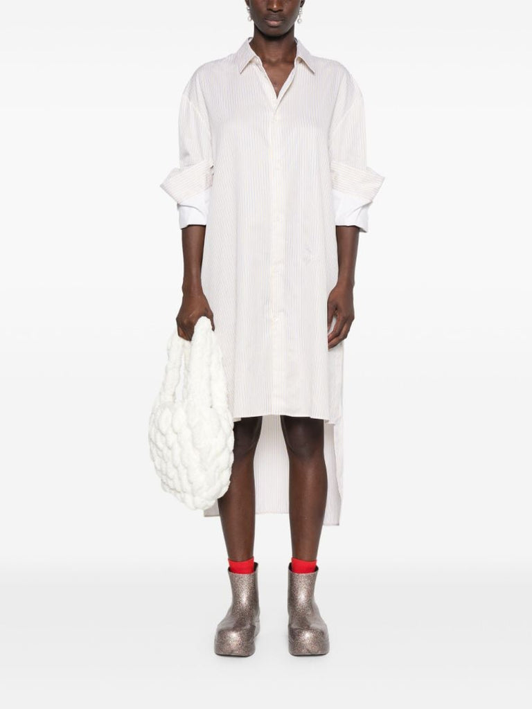 White Striped Cotton Shirt Dress
