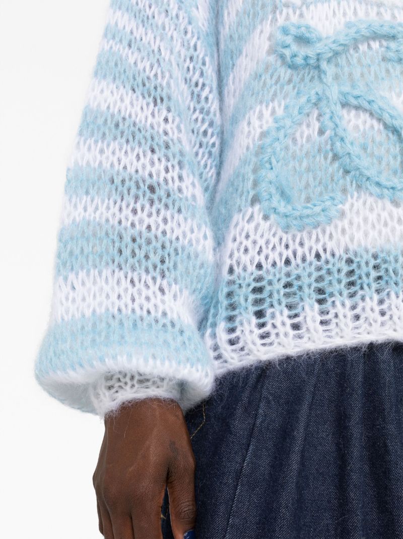 Blue Embroidered-anagram Crochet Jumper