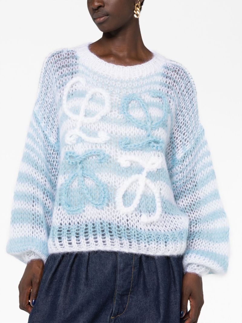Blue Embroidered-anagram Crochet Jumper
