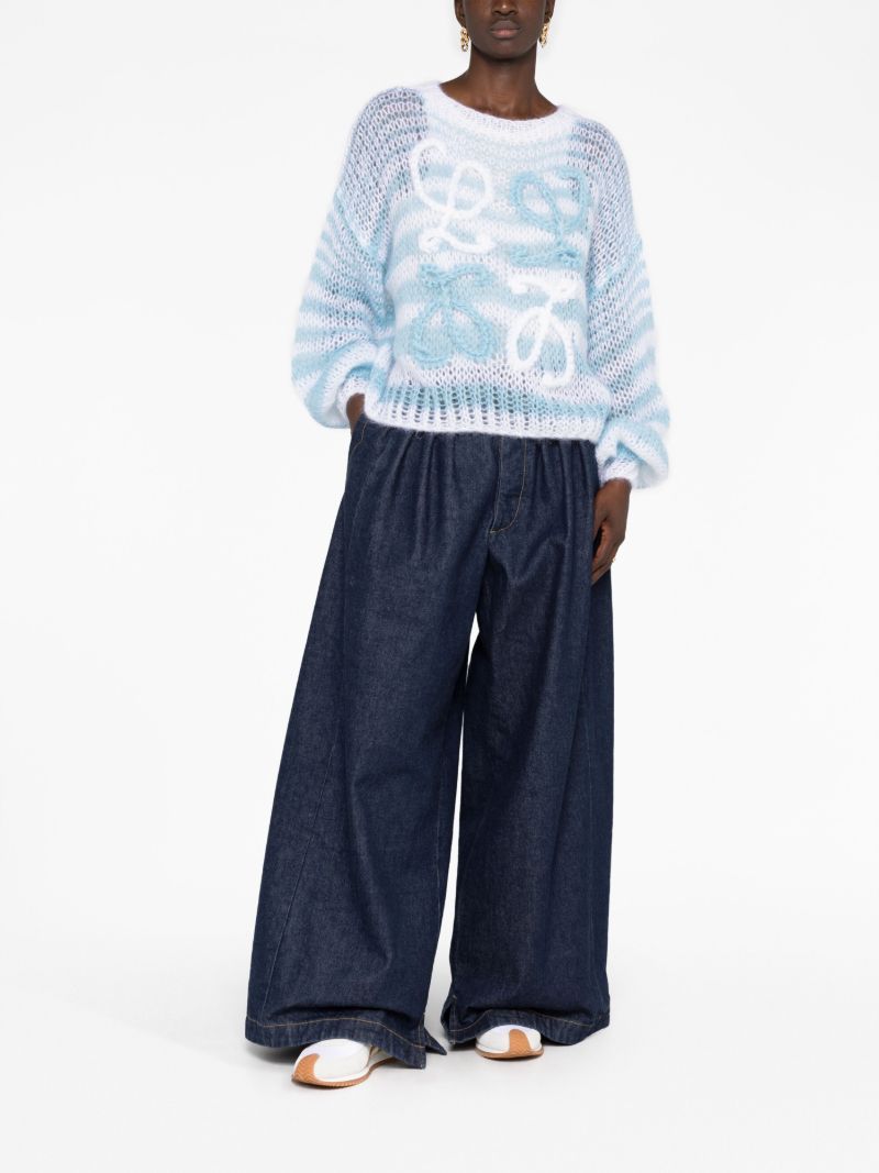 Blue Embroidered-anagram Crochet Jumper