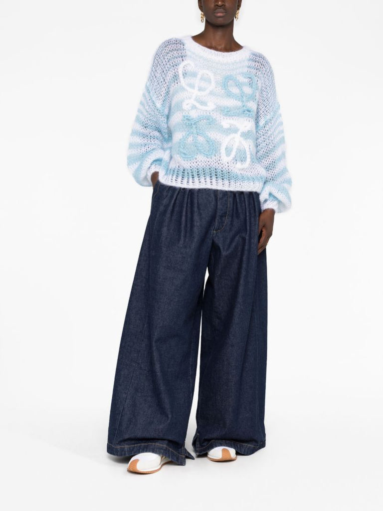 Blue Embroidered-anagram Crochet Jumper