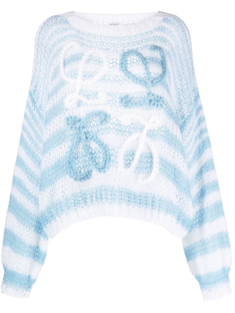 Blue Embroidered-anagram Crochet Jumper