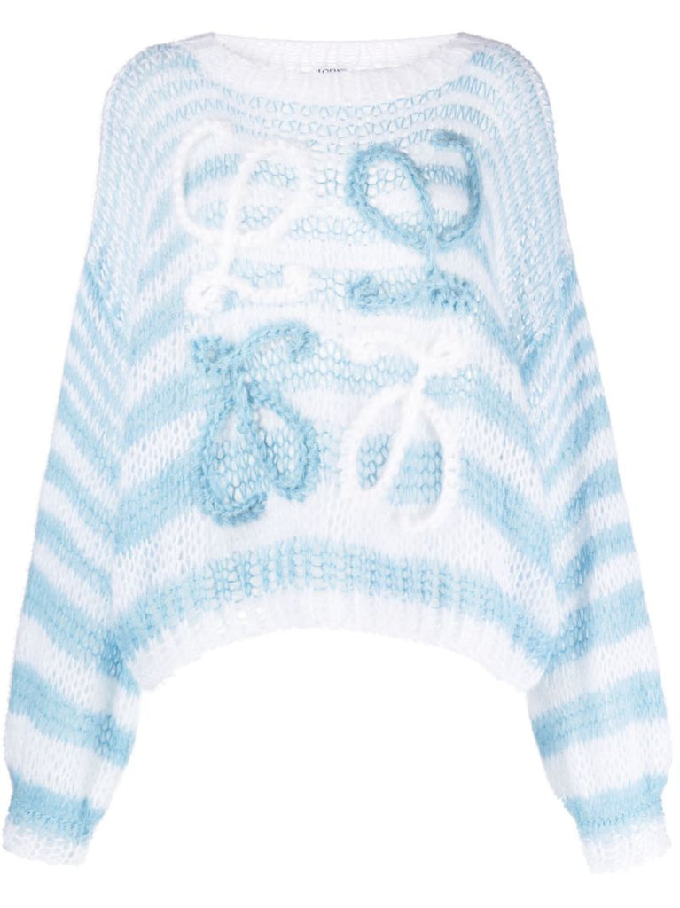 Blue Embroidered-anagram Crochet Jumper
