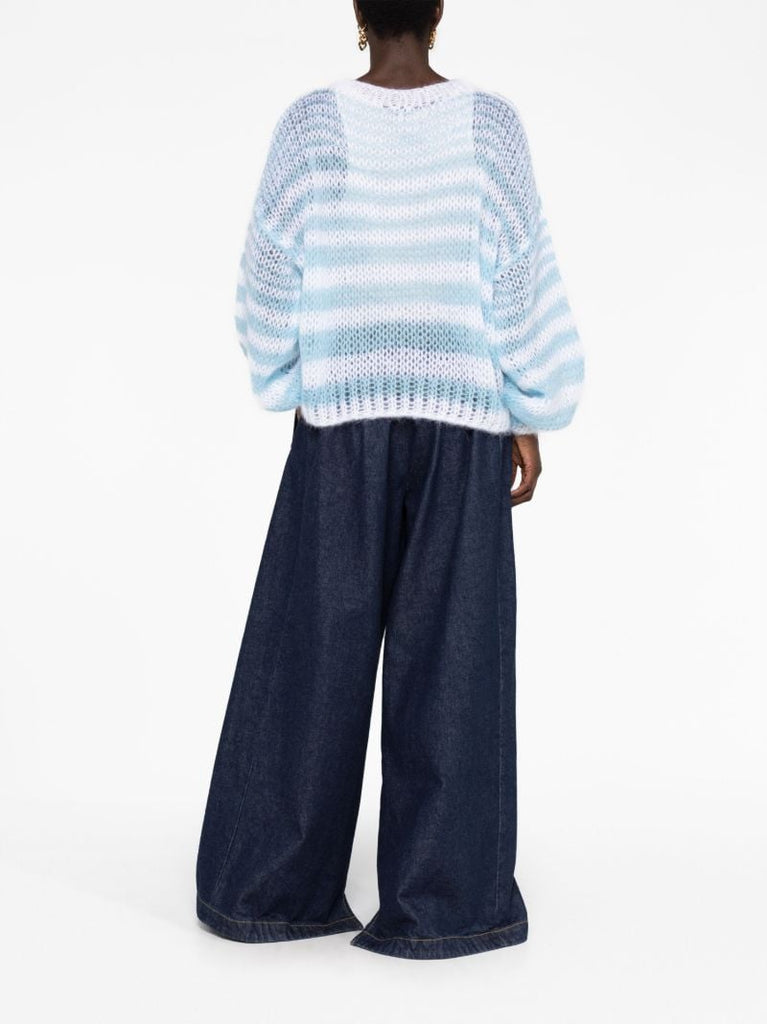 Blue Embroidered-anagram Crochet Jumper