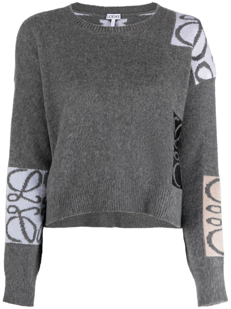 Grey Anagram-intarsia Wool Sweater