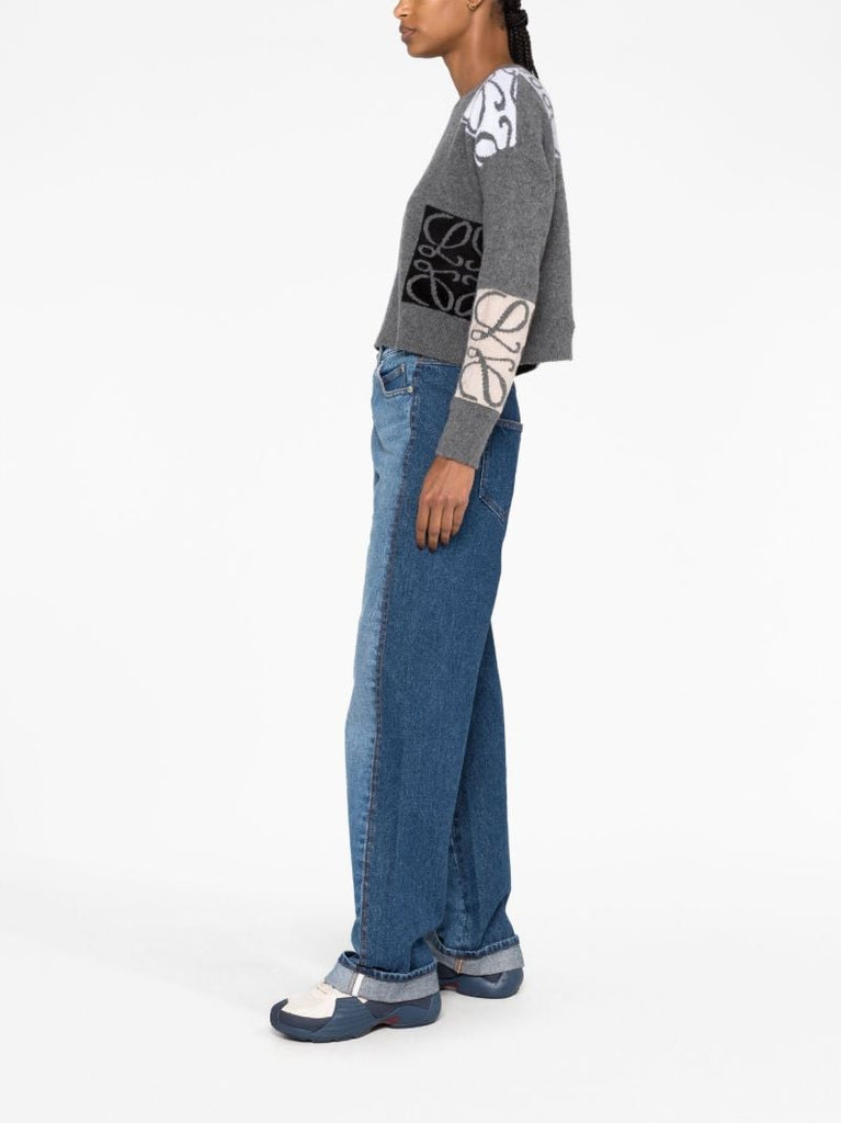 Grey Anagram-intarsia Wool Sweater