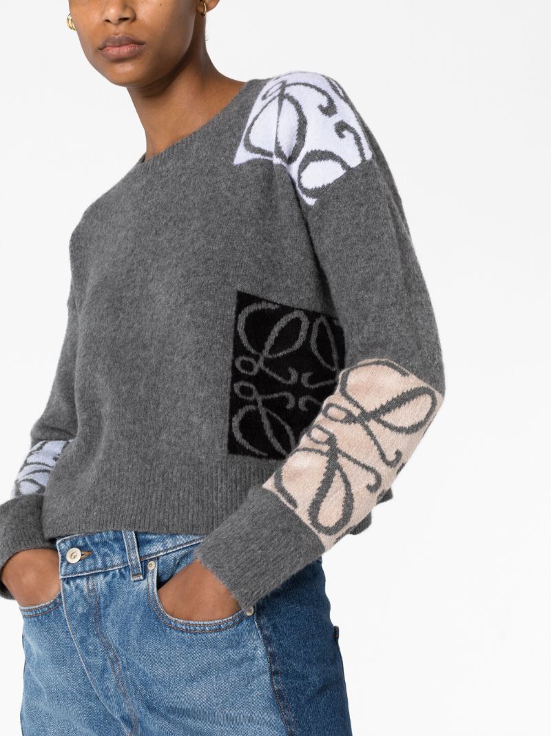 Grey Anagram-intarsia Wool Sweater