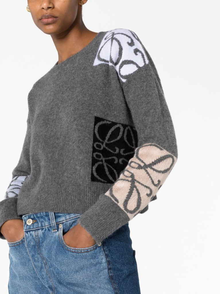 Grey Anagram-intarsia Wool Sweater