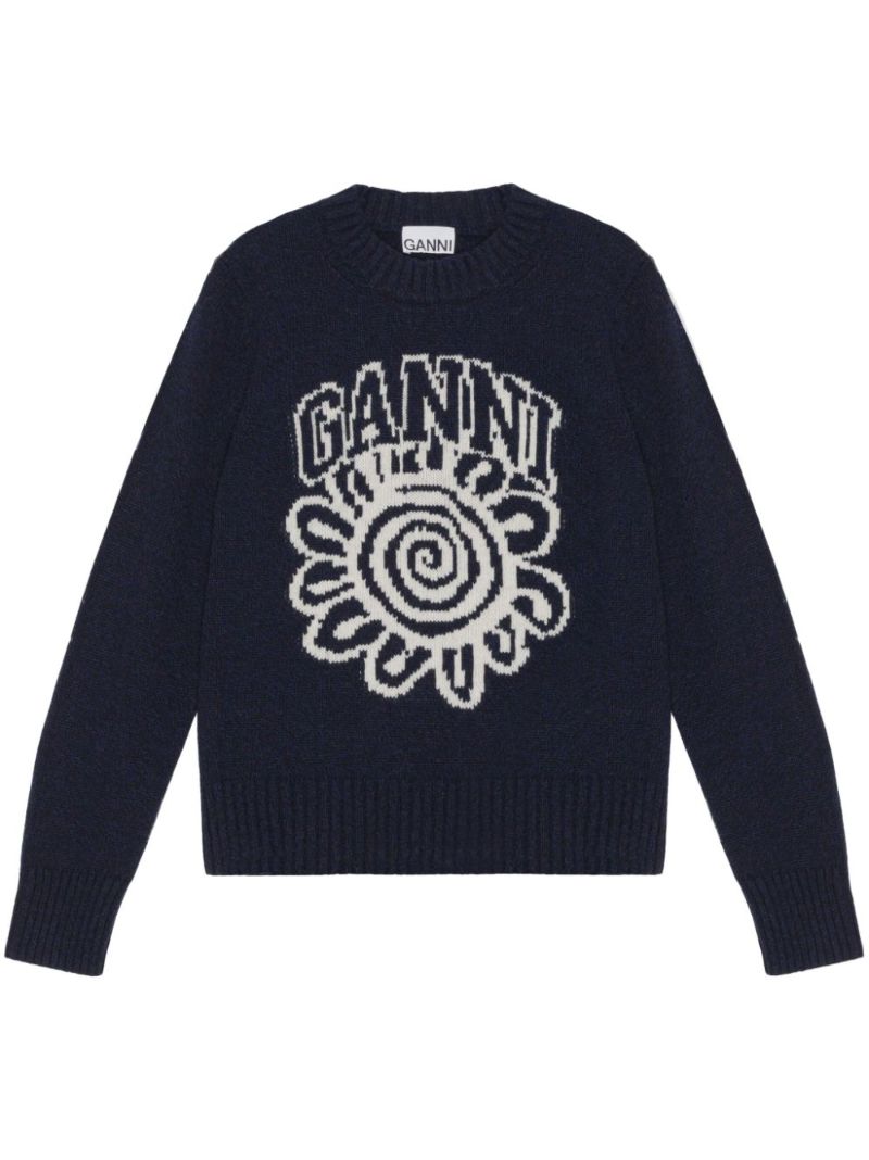 Blue Logo-intarsia Sweater