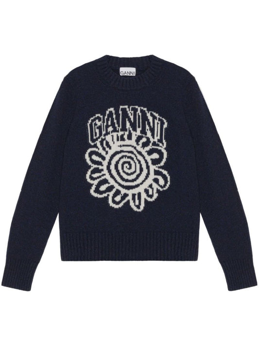 Blue Logo-intarsia Sweater