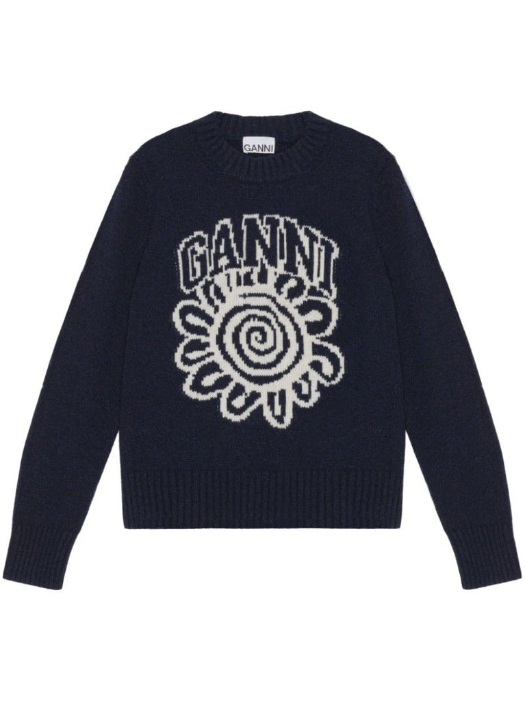 Blue Logo-intarsia Sweater