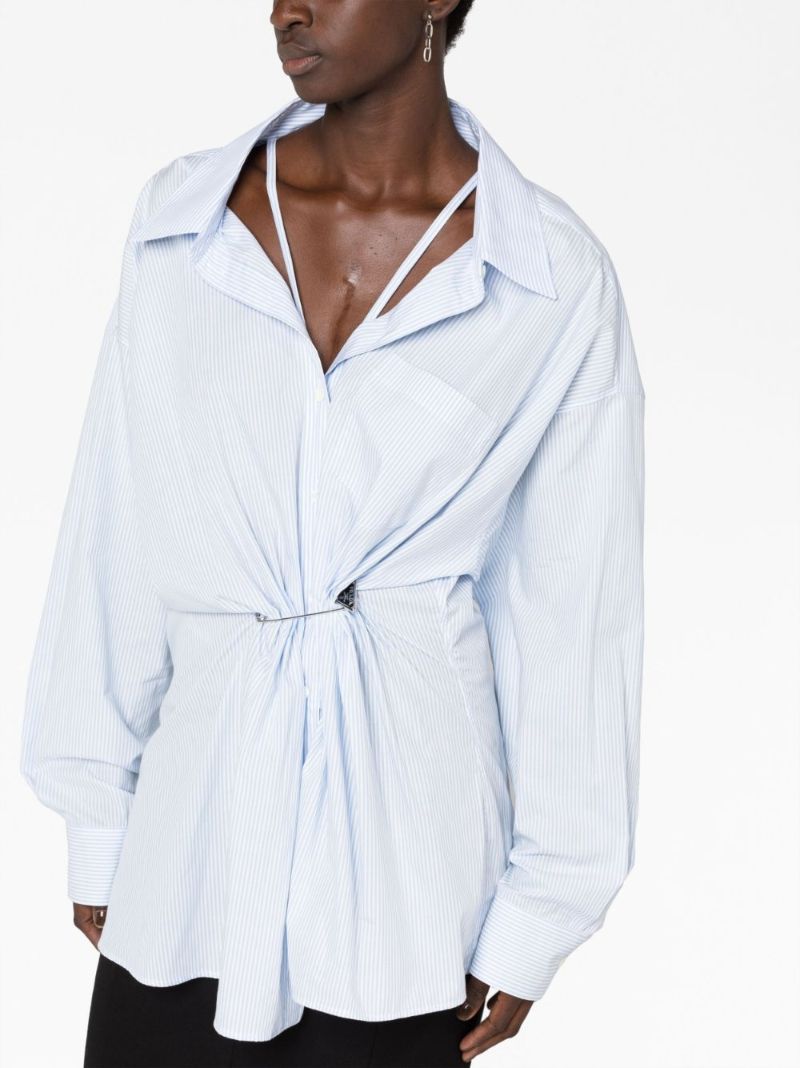 White Pin-embellished Striped Shirt