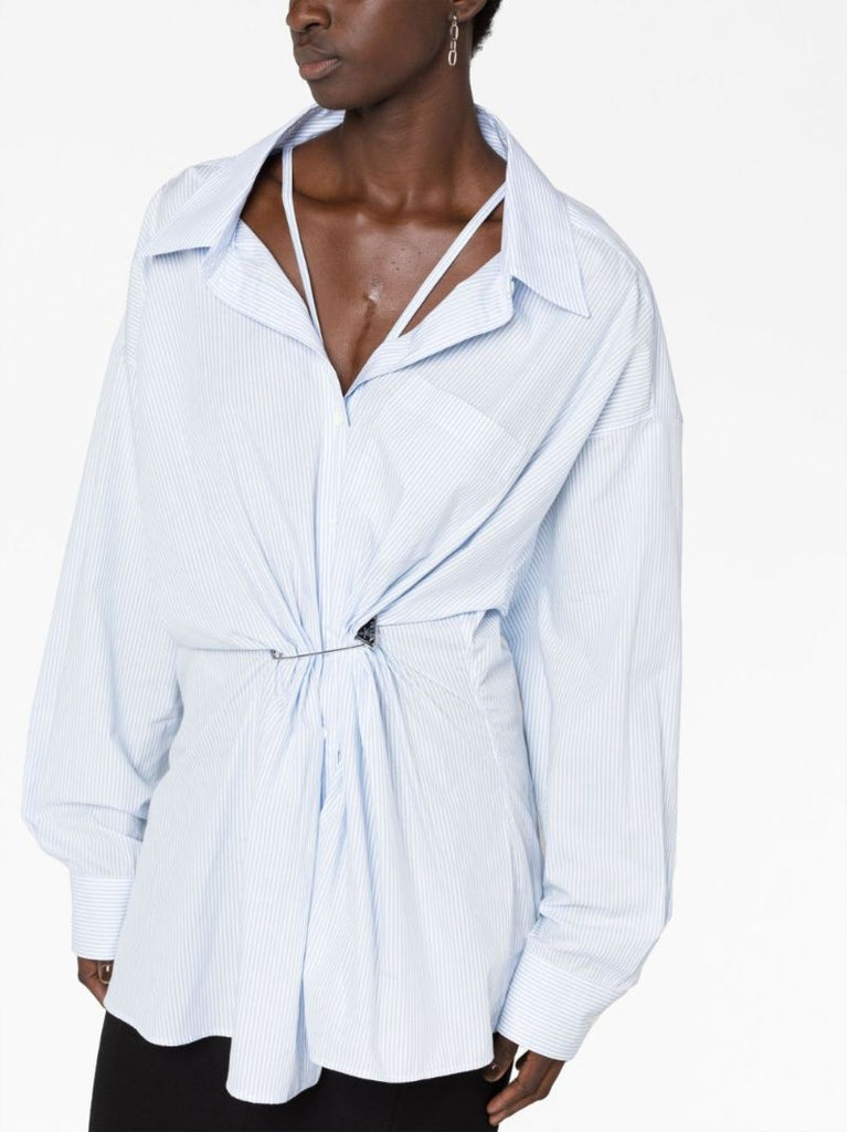 White Pin-embellished Striped Shirt