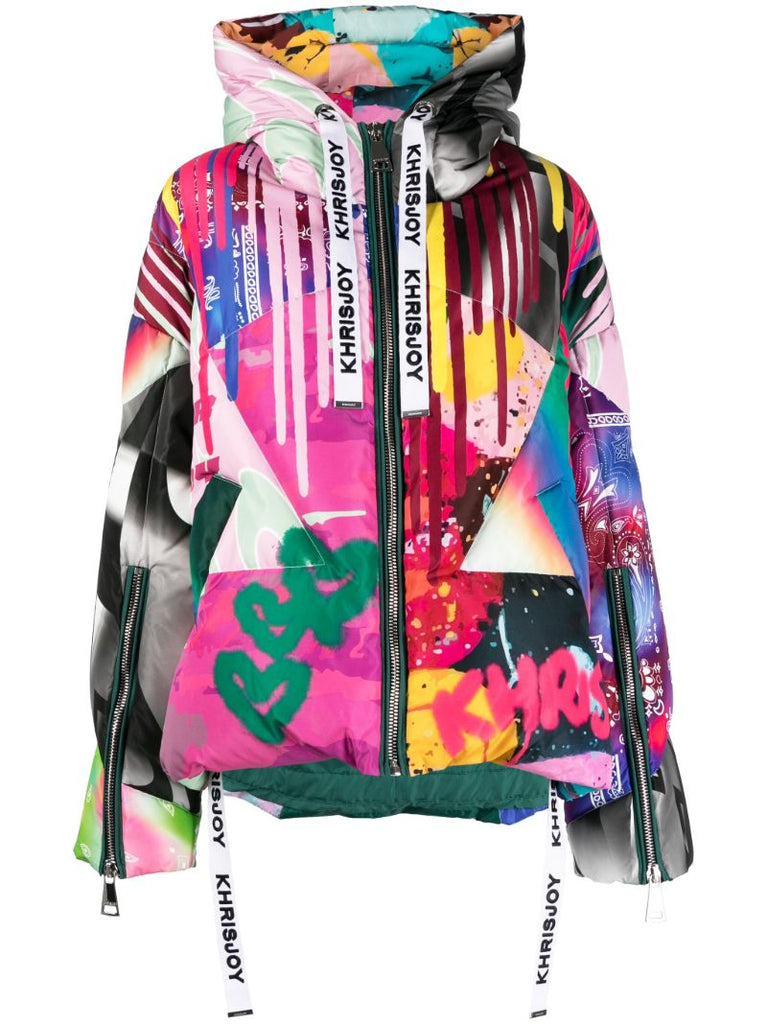 Multicolour Graffiti Patch-print Puffer Jacker