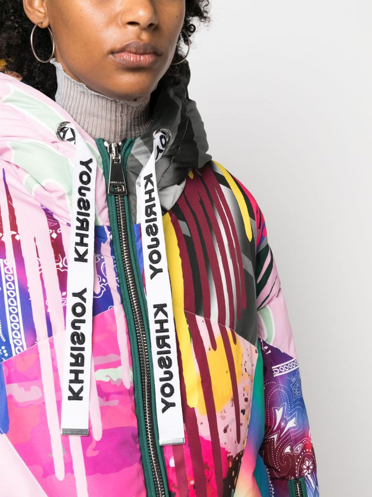 Multicolour Graffiti Patch-print Puffer Jacker