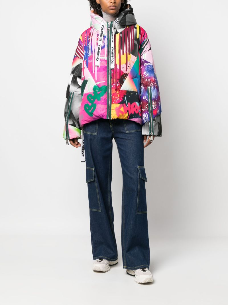 Multicolour Graffiti Patch-print Puffer Jacker
