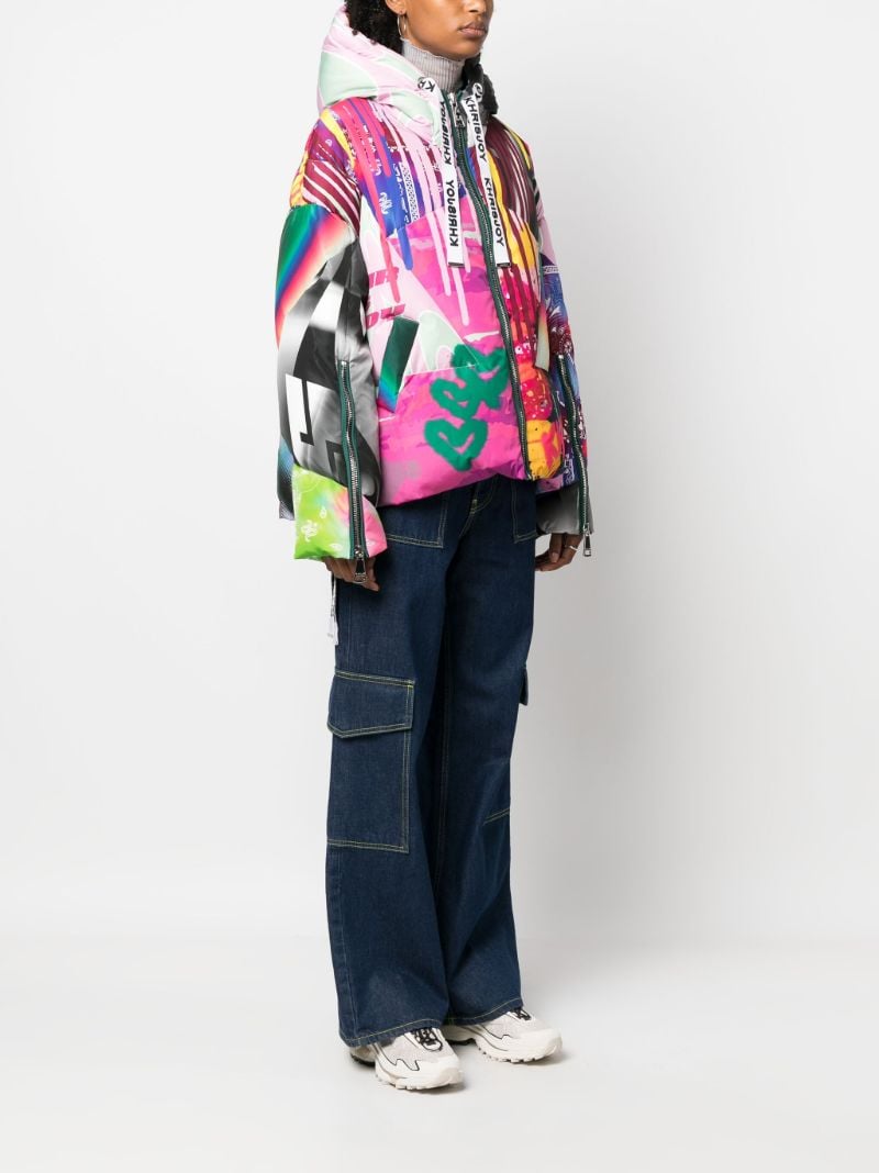 Multicolour Graffiti Patch-print Puffer Jacker
