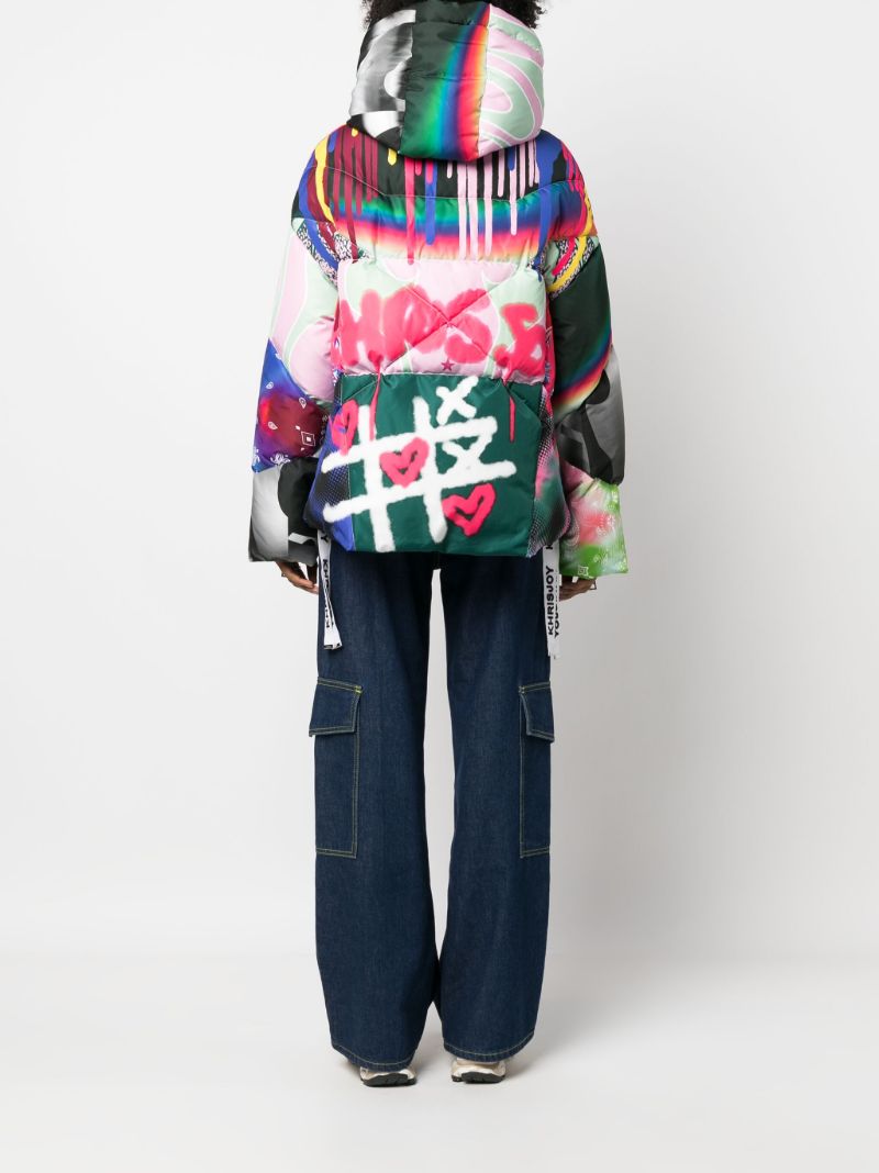 Multicolour Graffiti Patch-print Puffer Jacker