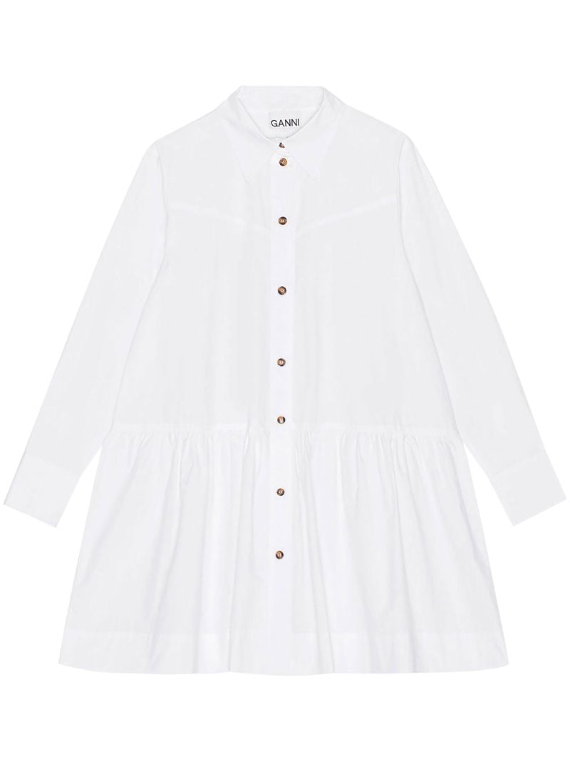 White Pointed-collar Organic Cotton Shirt Dress