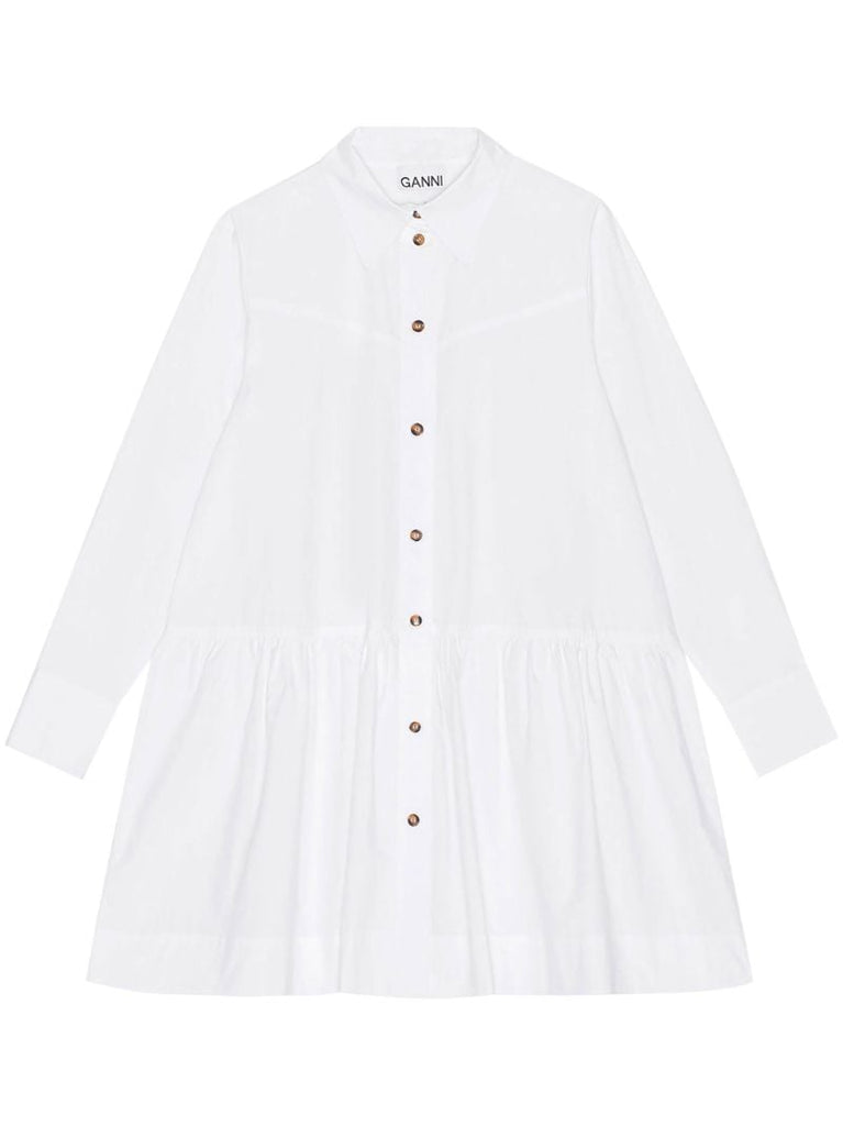 White Pointed-collar Organic Cotton Shirt Dress