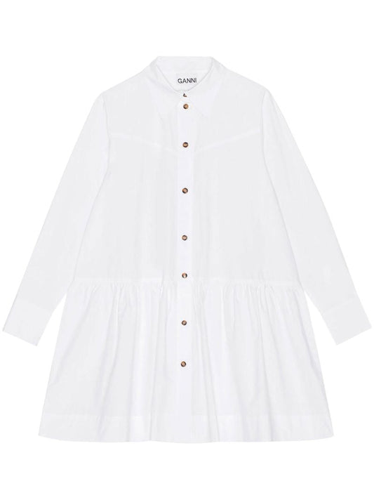 White Pointed-collar Organic Cotton Shirt Dress