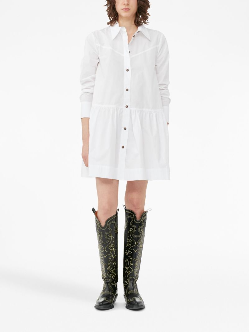 White Pointed-collar Organic Cotton Shirt Dress