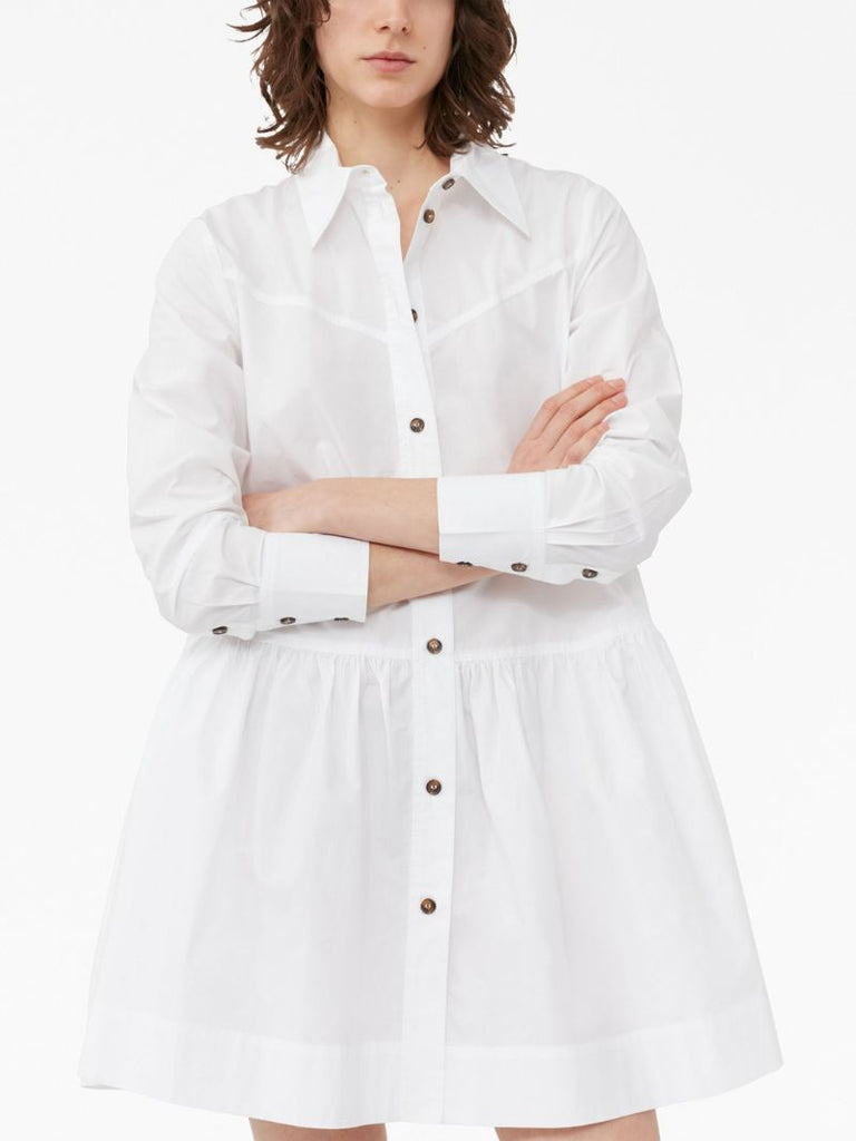 White Pointed-collar Organic Cotton Shirt Dress