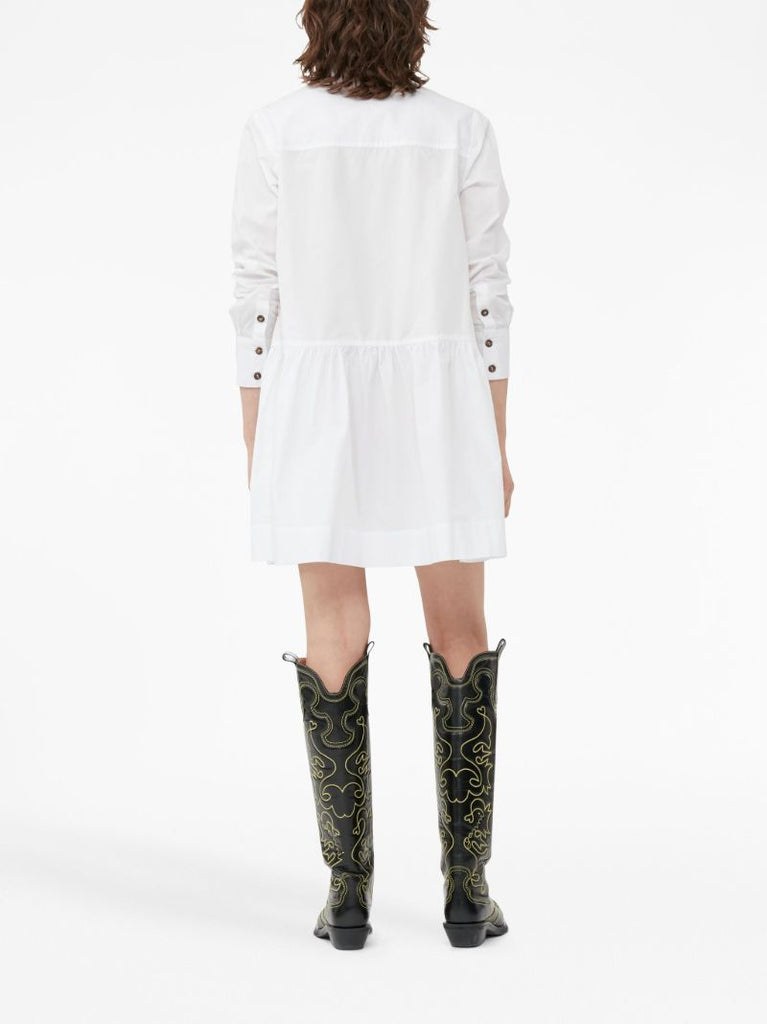 White Pointed-collar Organic Cotton Shirt Dress