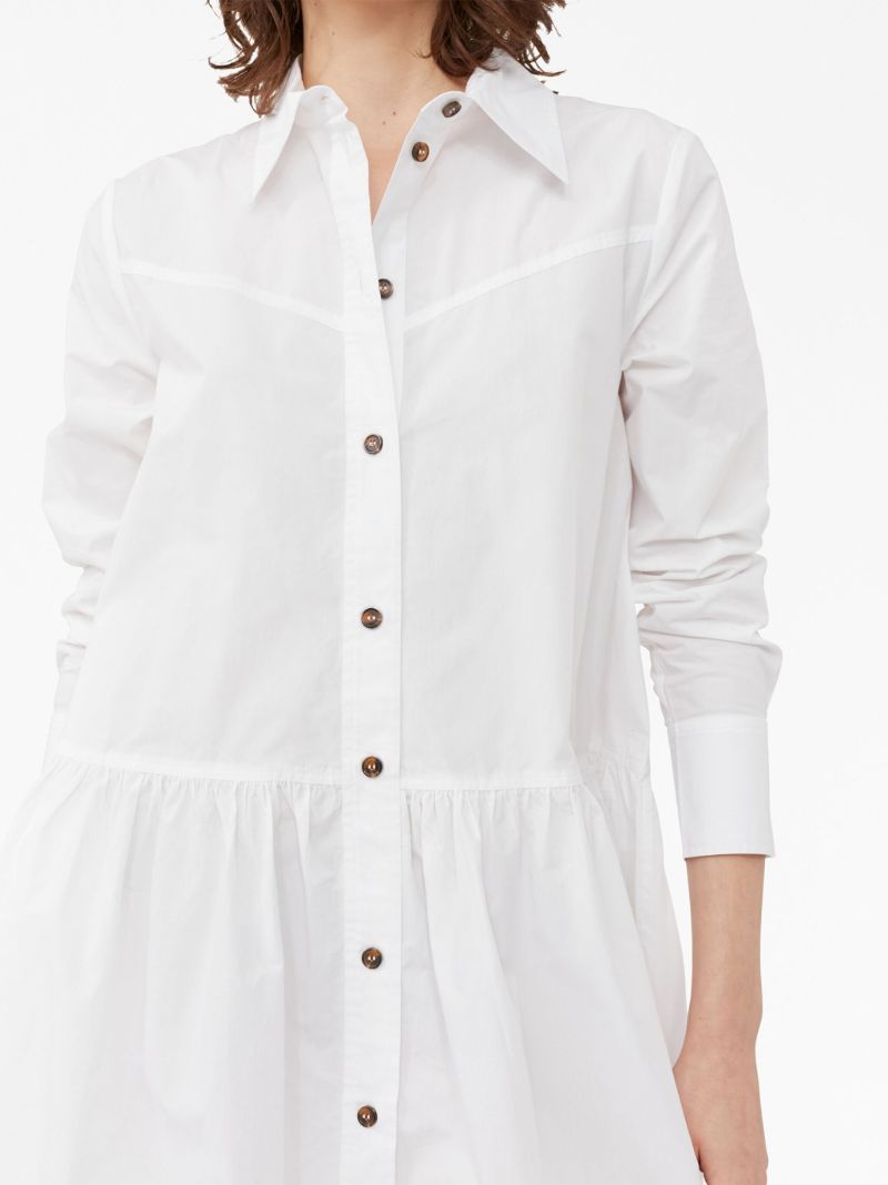 White Pointed-collar Organic Cotton Shirt Dress