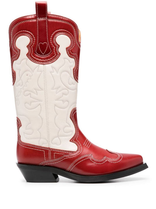 White Panelled Western Leather Boots