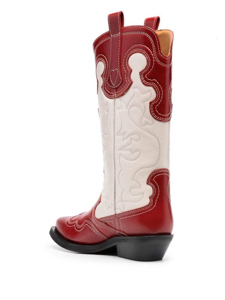 White Panelled Western Leather Boots
