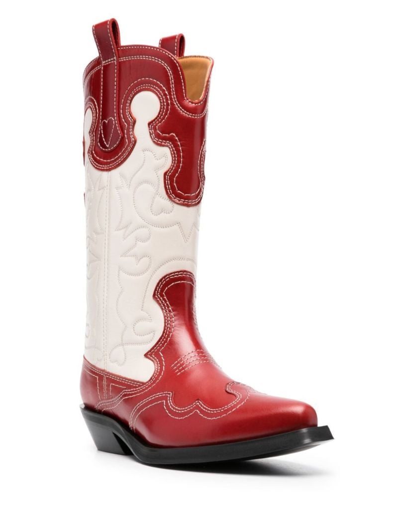 White Panelled Western Leather Boots