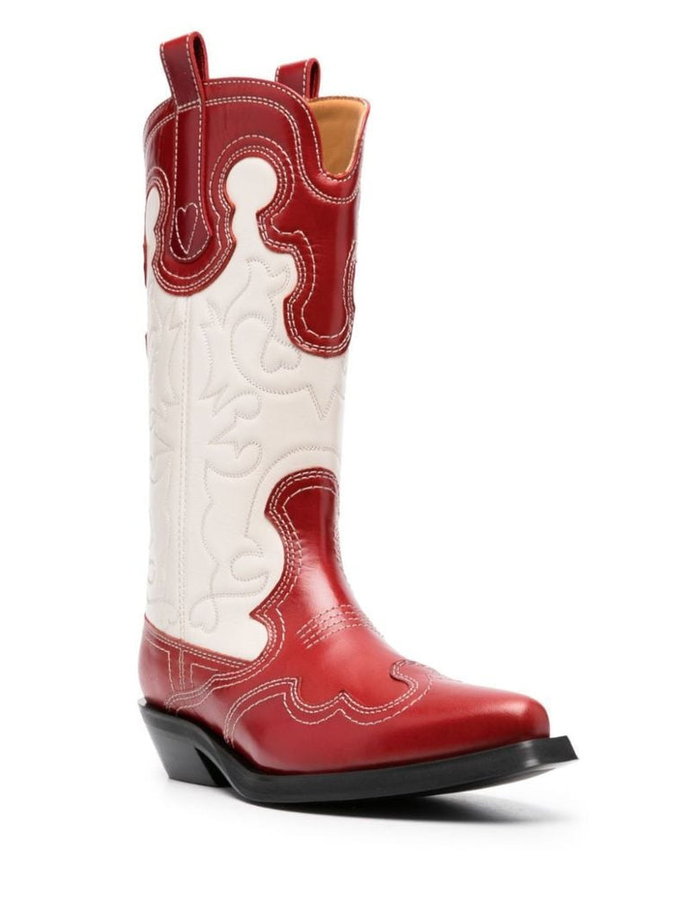 White Panelled Western Leather Boots