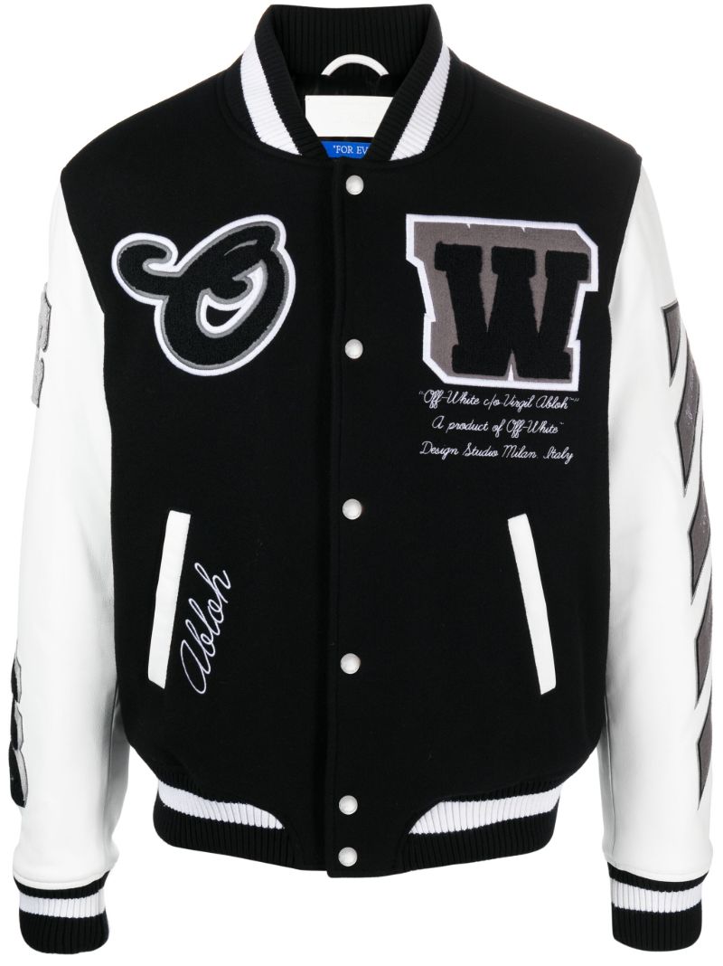 Black Lea AppliquÃ_x0083_Â© Varsity Jacket