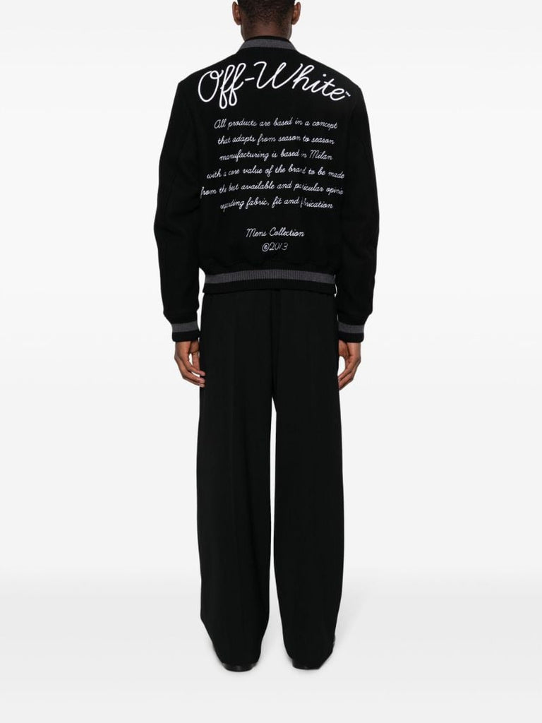 Black Ow Wool Varsity Bomber Jacket