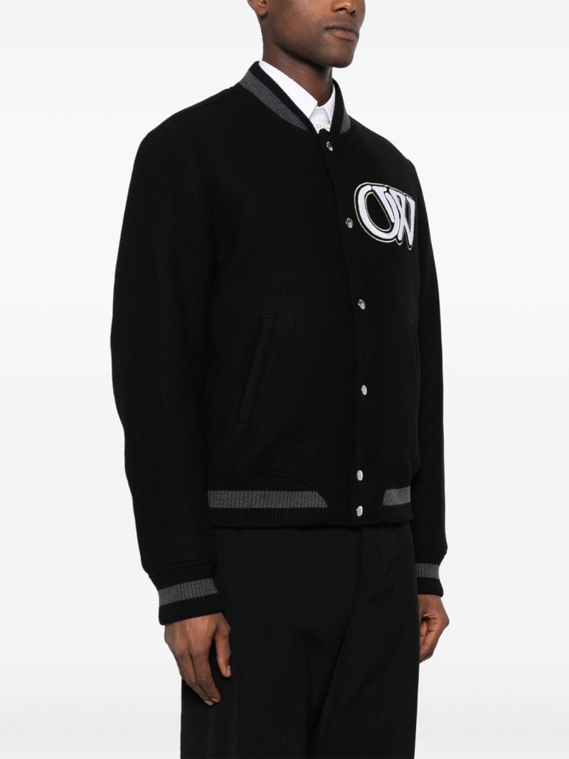 Black Ow Wool Varsity Bomber Jacket