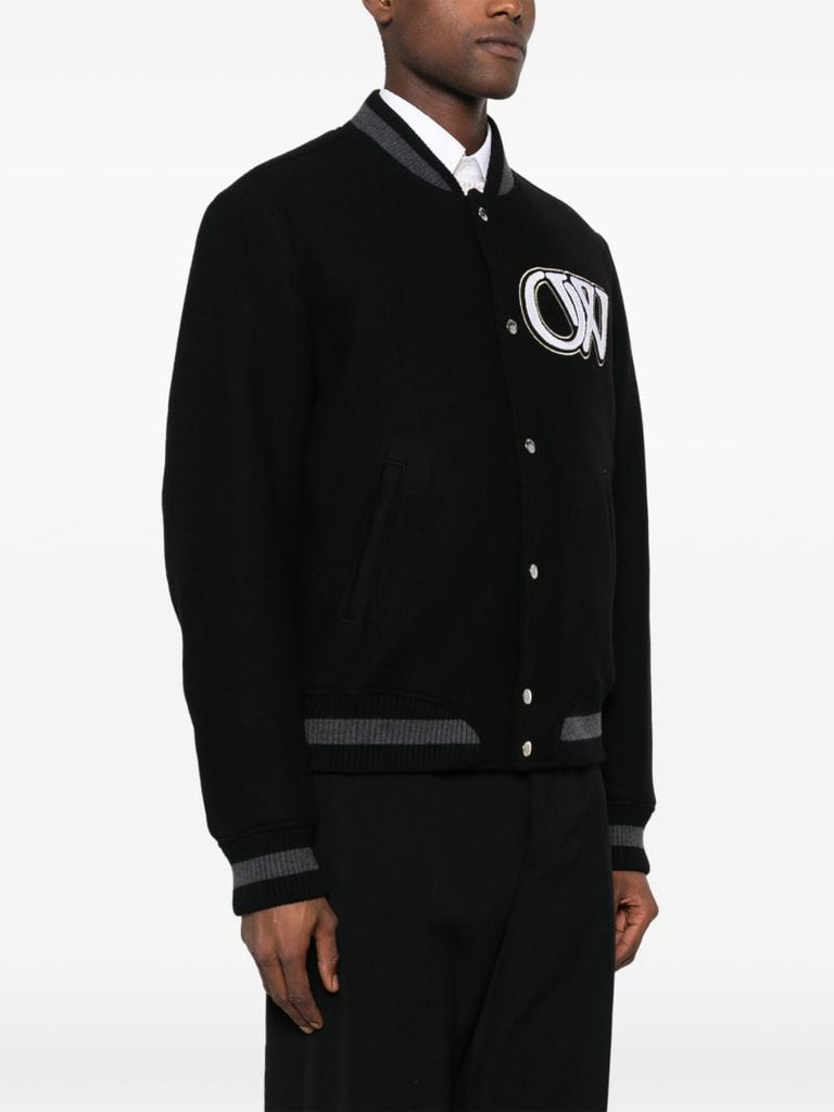 Black Ow Wool Varsity Bomber Jacket