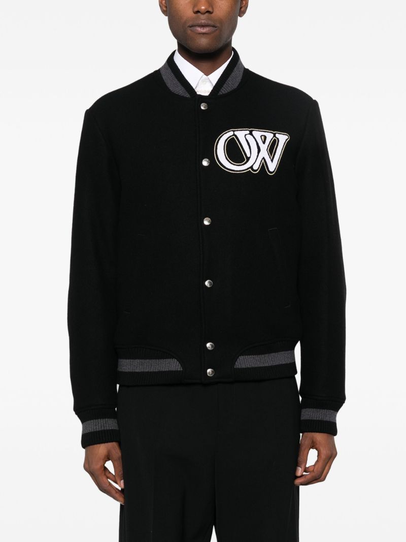 Black Ow Wool Varsity Bomber Jacket